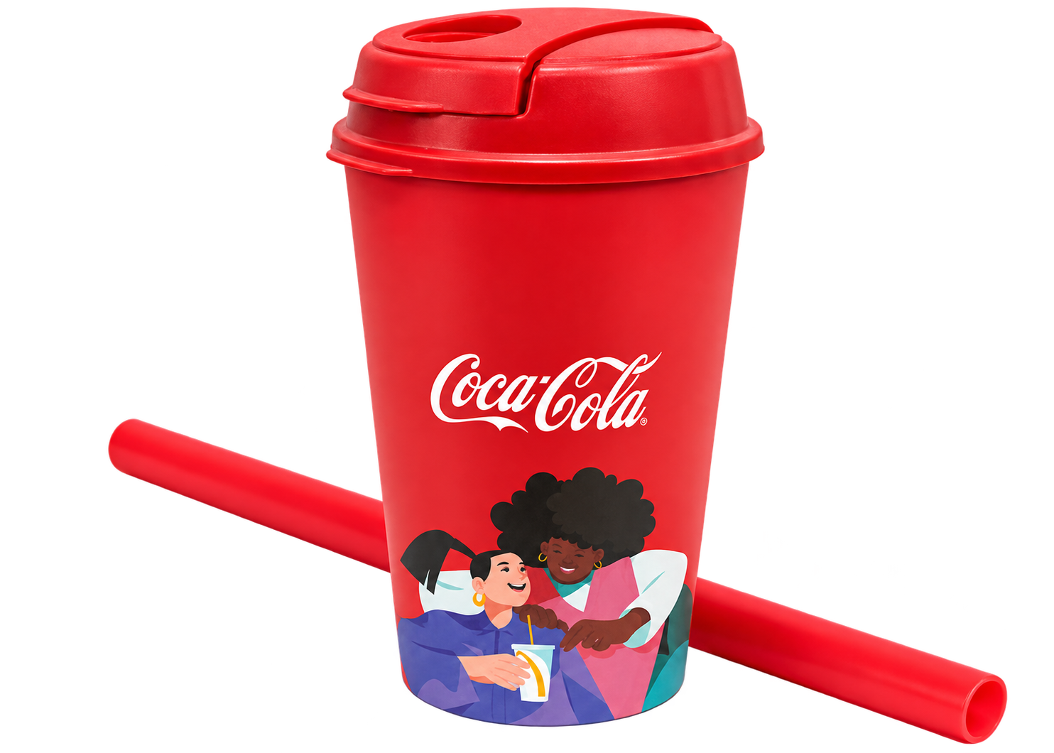 Red printed reusable cup and matching straw