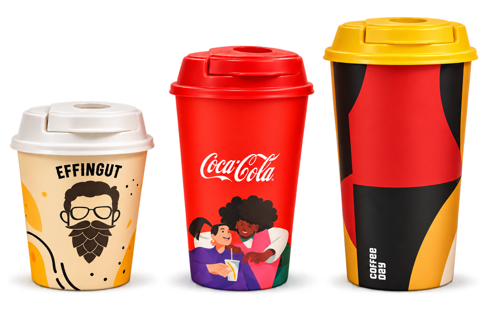 Small 240 ml, medium 360 ml and large 475 ml reusable cups